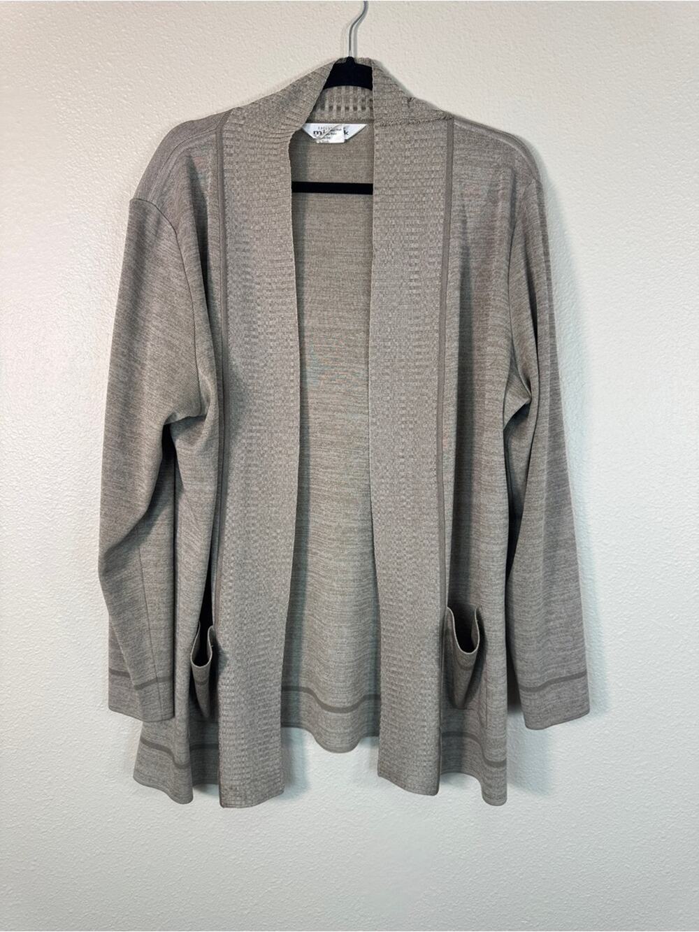 Misook Sage Green Open Front Cardigan Sweater Womens XL Casual Preppy Pockets